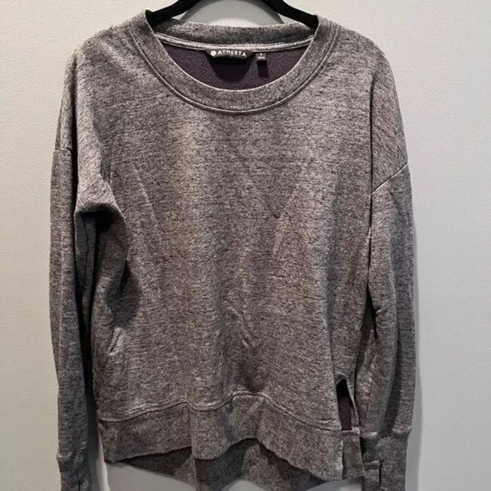 Athleta Women's XL Charcoal Grey Heather Fleece Thumbhole Sweatshirt Scoop Neck